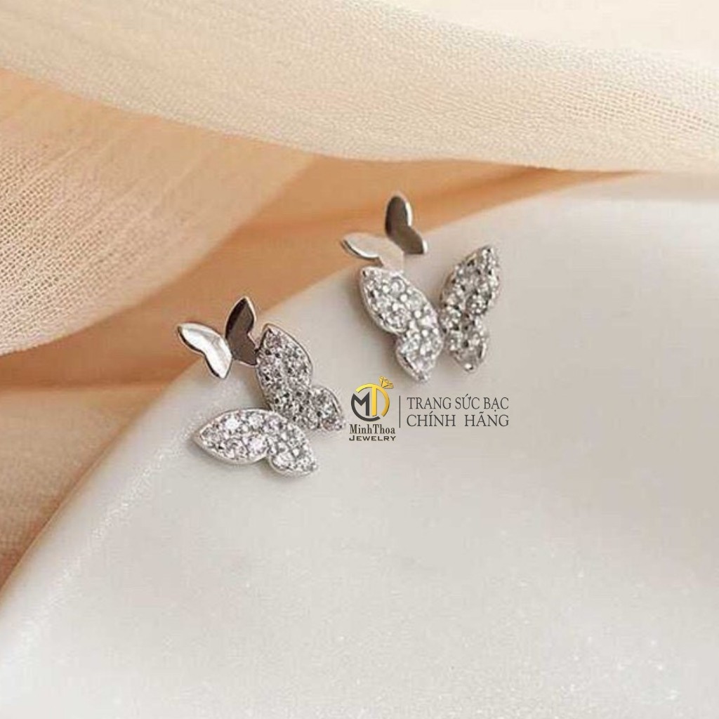 Bông tai, khuyên tai nữ bạc đẹp ,trang sức bạc hình cánh bướm phong cách Hàn Quốc Minh Thoa JEWELRY