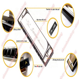 Kèn harmonica 10 lỗ đủ 12 Tones Swan SW1020 C/Db/D/Eb/E/F/Gb/G/Ab/A/Bb/B (Bạc)