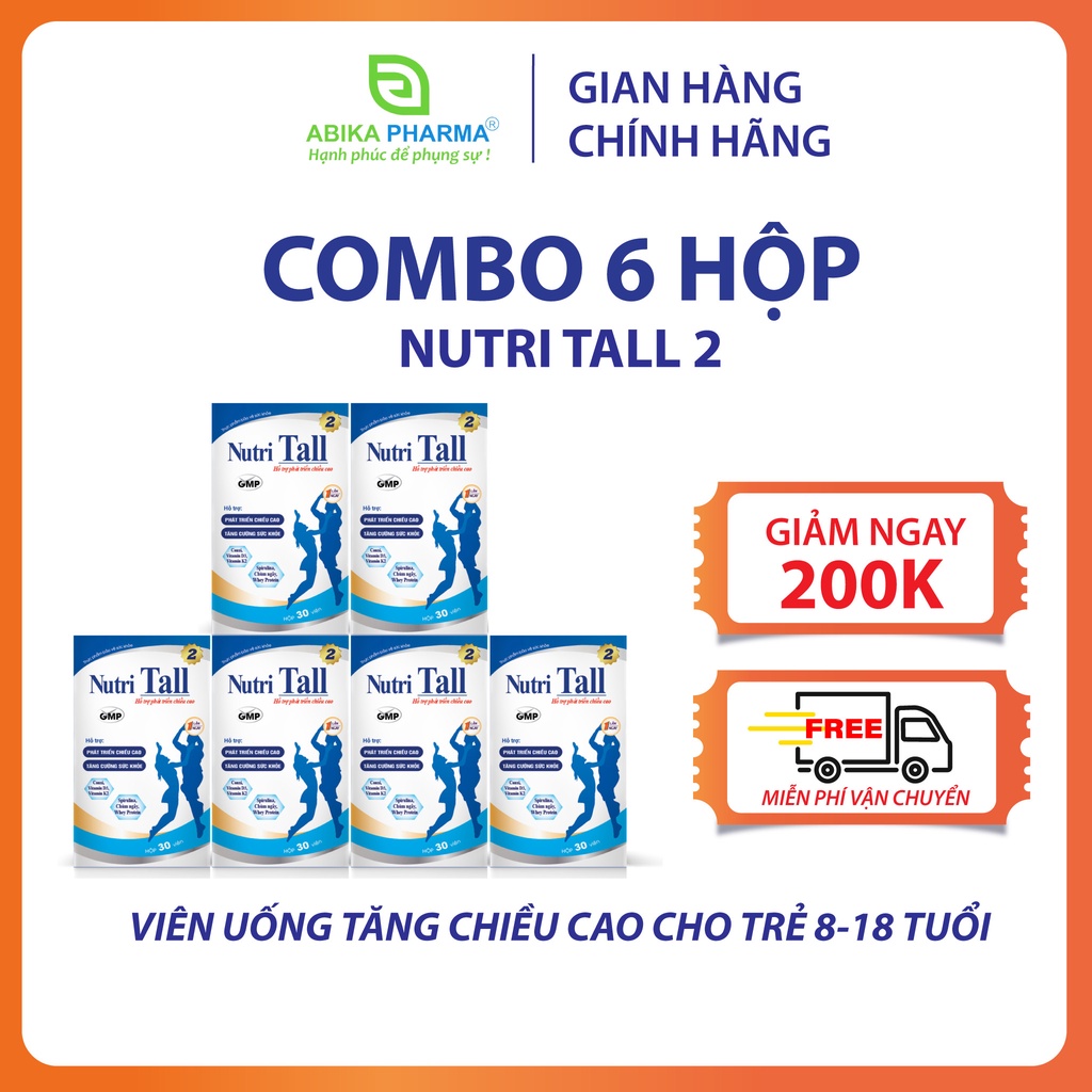 GIẢM 200k- Combo 6 hộp- Nutri Tall 2 Tăng Chiều Cao Cho Bé, Chuyên Biệt Phát Triển Chiều Cao Cho Bé Từ 8 - 18 Tuổi