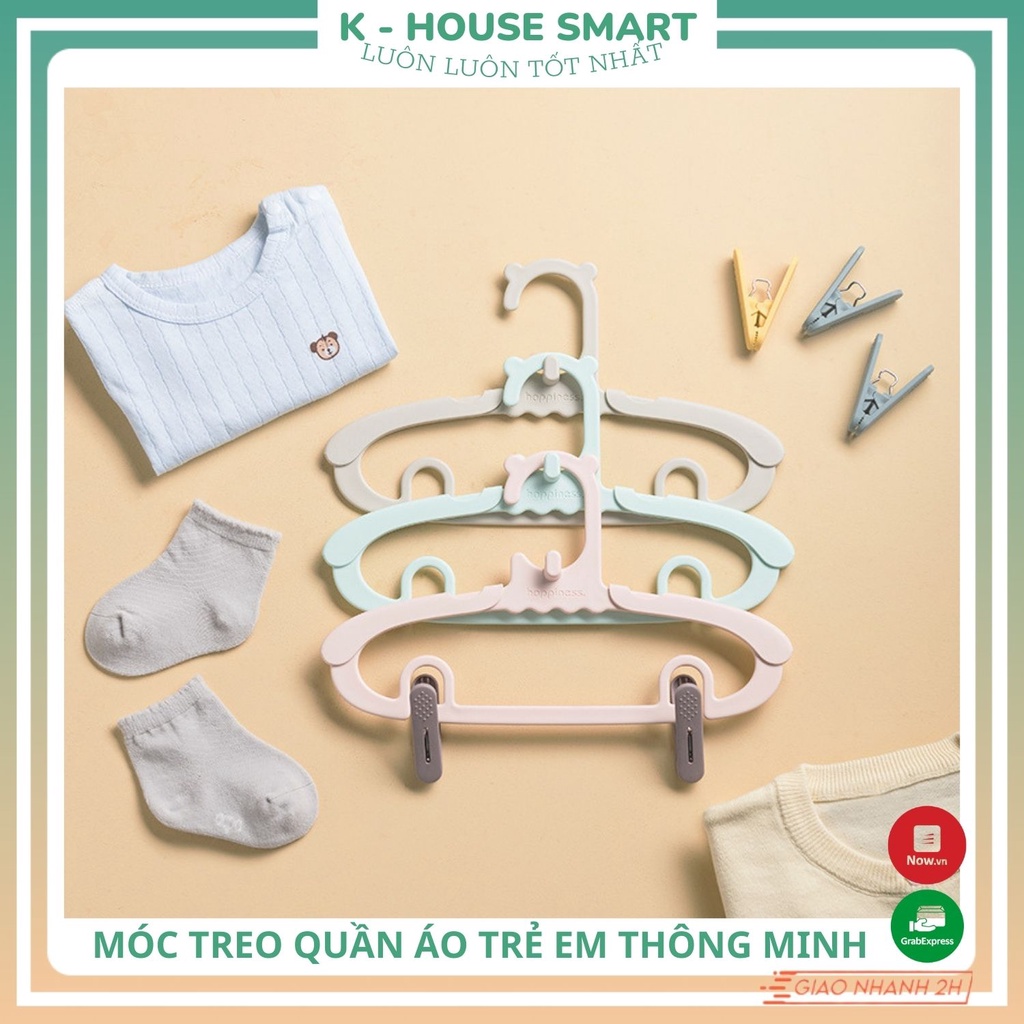 Móc treo quần áo trẻ em thông minh, móc quần áo co rút đa năng có kẹp nhỏ tiện lợi