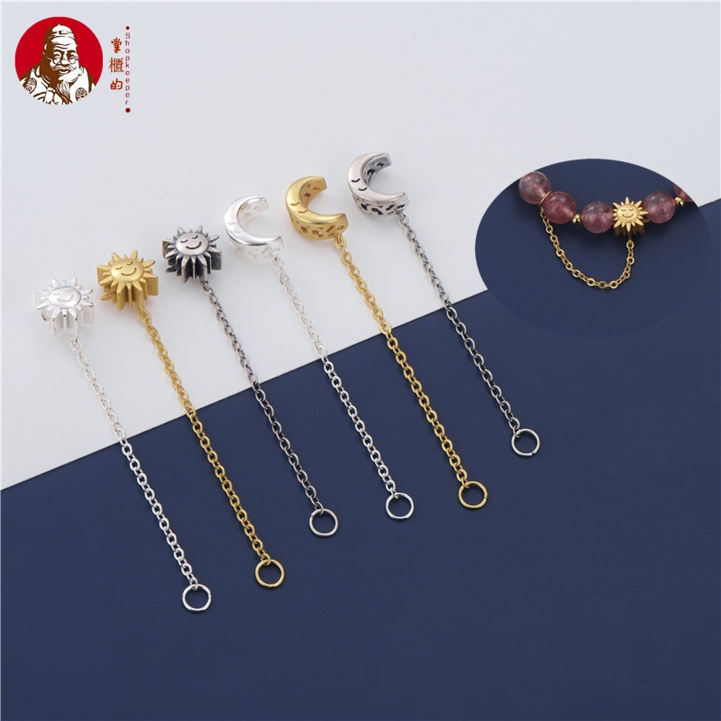 Hạt Bạc S925 Lỗ Lớn Hình Mặt Trời Mặt Trăng Dùng Làm Trang Sức Thủ Công DIY