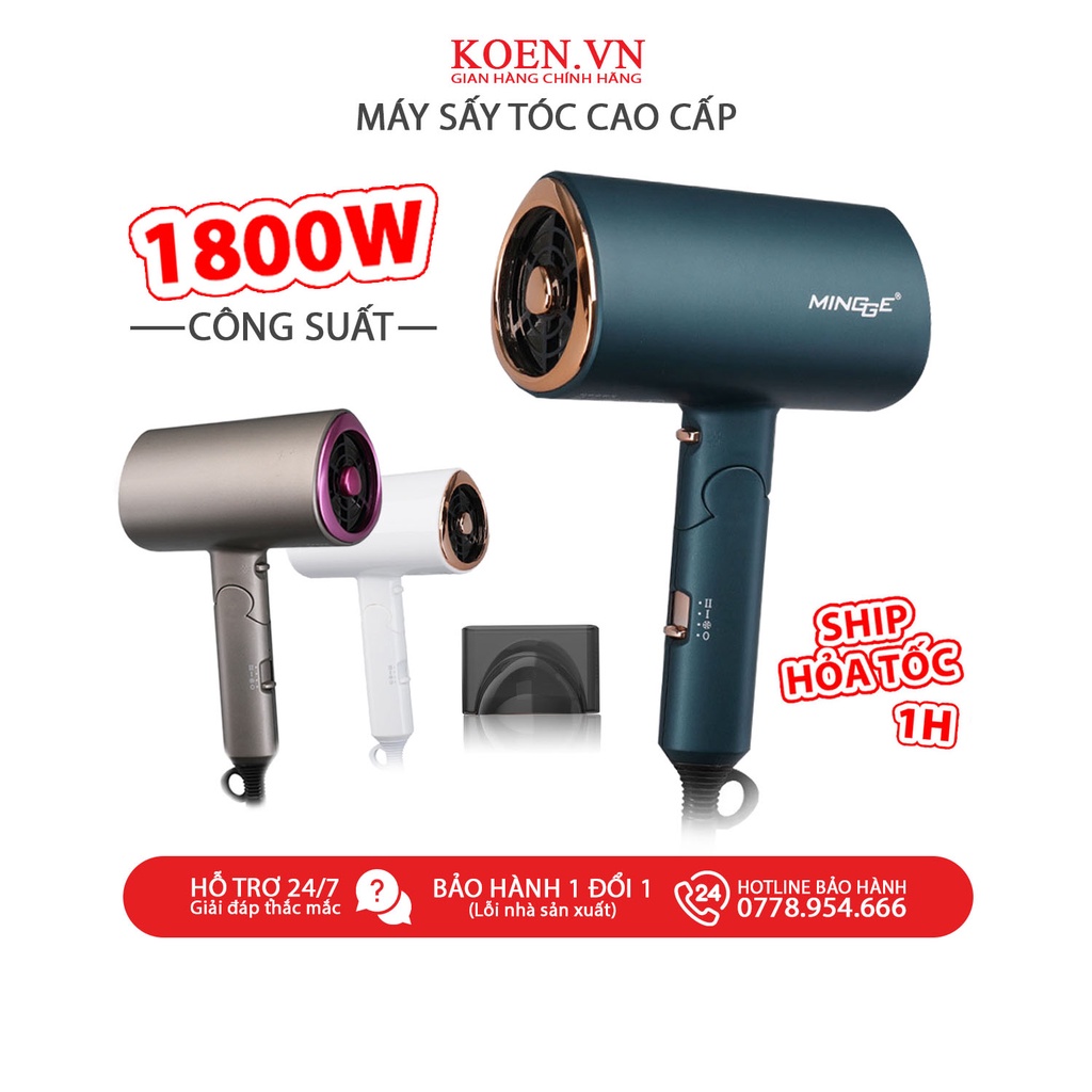 Máy Sấy Tóc Cao Cấp Mingge 1800W 2 Chiều Nóng Lạnh Tặng Mỏ Sấy Tạo Kiểu Chuẩn Salon Chống Xơ Rối Tóc Bằng Công Nghệ Ion