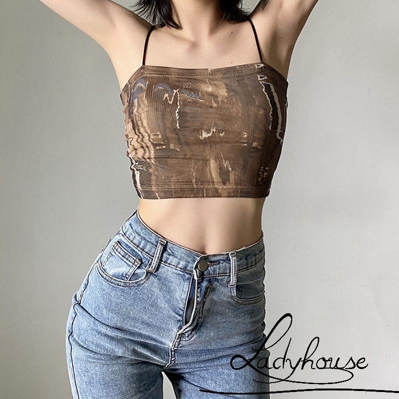 Áo Croptop Trễ Vai Không Tay In Họa Tiết Thời Trang Xuân Thu Cho Nữ