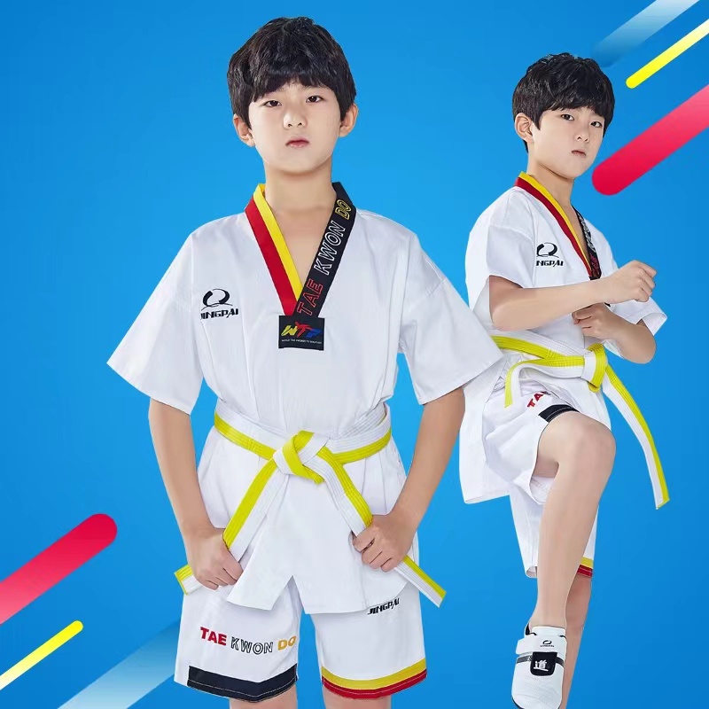 GINGPAI Bộ Trang Phục Võ Thuật Taekwondo Gồm Quần Short + Áo Tay Ngắn Mềm Mại Kích Thước 110cm-180cm