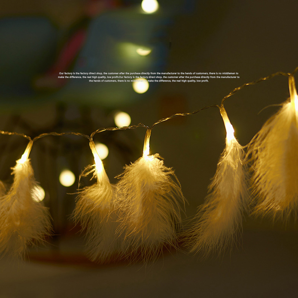 Dây đèn led phối lông vũ trang trí lãng mạn