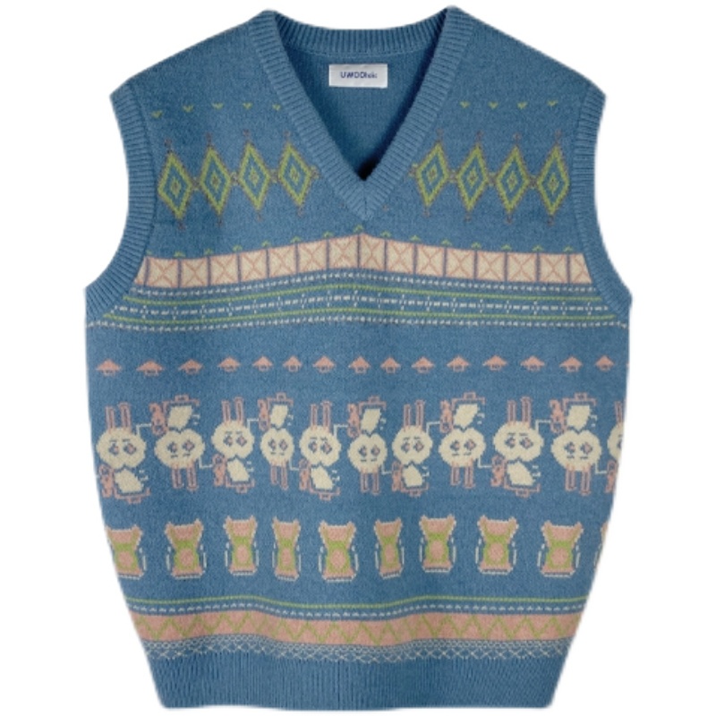 Áo len gile cổ V thổ cẩm ulzzang Hàn Quốc vintage sinh viên