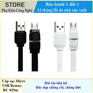 Cáp sạc Micro USB Remax RC 029m hỗ trợ sạc nhanh có đèn led báo tự ngắt khi đầy pin
