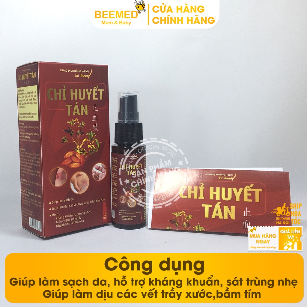 Chỉ huyết tán lọ 15 ml Xịt sơ cứu vết thương, xịt bỏng, loét do nằm bất động lâu, vết khâu mổ sau phẫu thuật