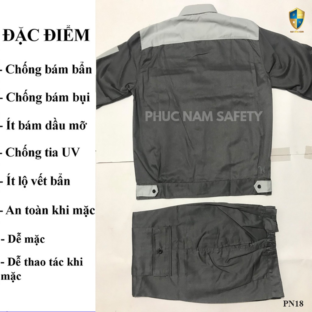 Bộ quần áo bảo hộ lao động màu chì phối ghi sáng - PN18, quần áo bảo hộ lao động, Bảo hộ lao động Phúc Nam