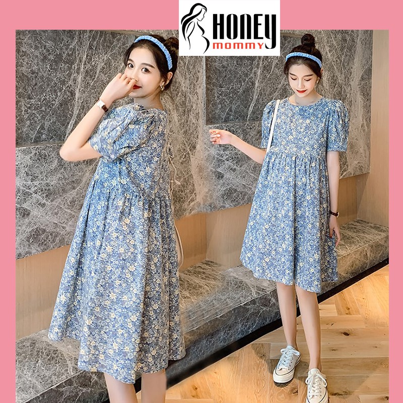Đầm Bầu Váy Bầu Babydoll Hoa Nhí Tay Bồng Mùa Hè Thiết Kế HD2815 Honey Mommy