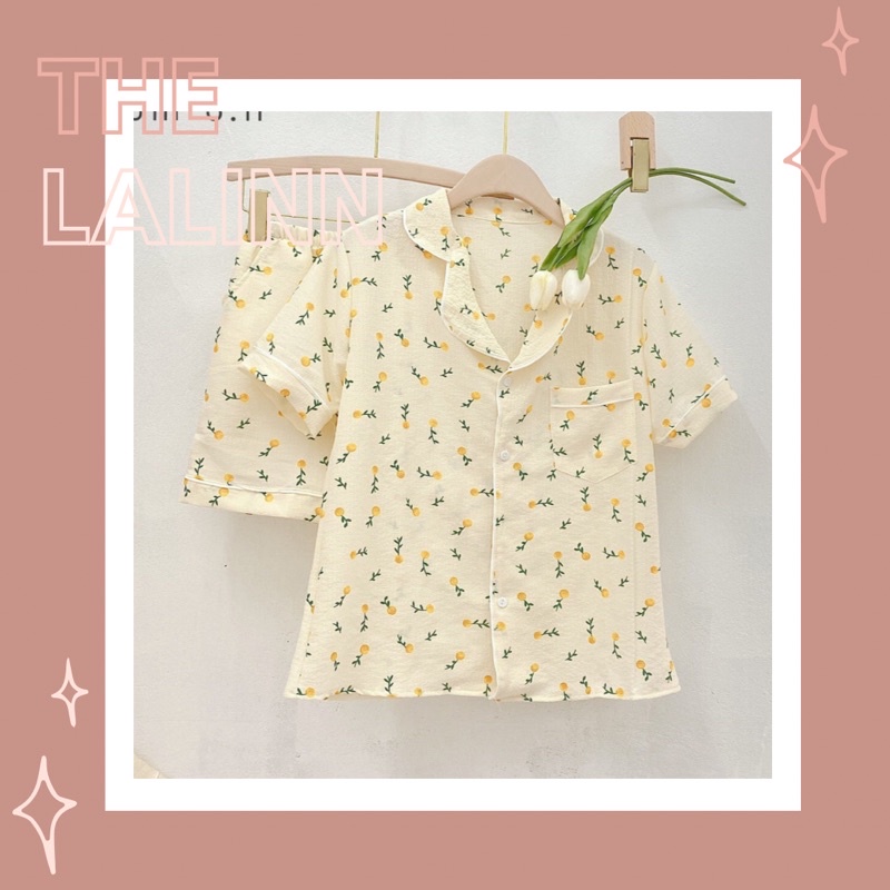 [ ẢNH THẬT ] Set pijama cổ bẻ dáng cộc hoạ tiết xinh xắn. Bộ ngủ nữ pyjama nhiều màu dễ thương