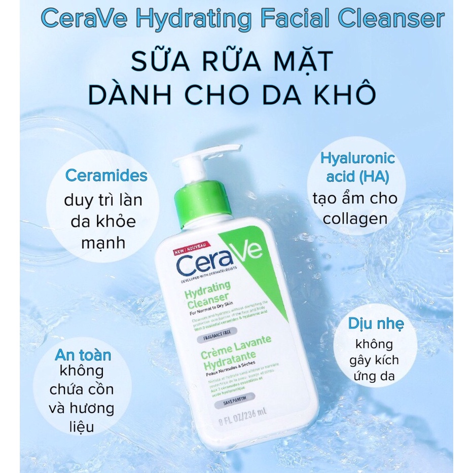 Sữa Rửa Mặt Cho Da Thường/ Da Khô Cerave Hydrating Facial Cleanser 236ml (For Normal To Dry Skin)