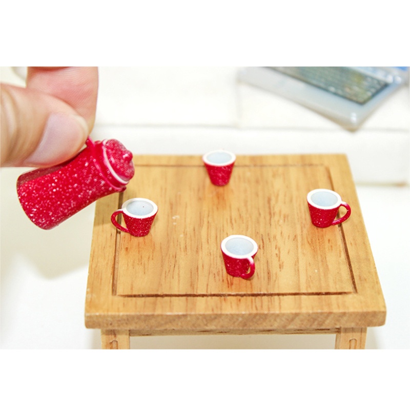 Bộ Ấm Đun Nước Mini 4 Cốc Tỉ Lệ 1 / 12 Độc Đáo Trang Trí Nhà Búp Bê DIY