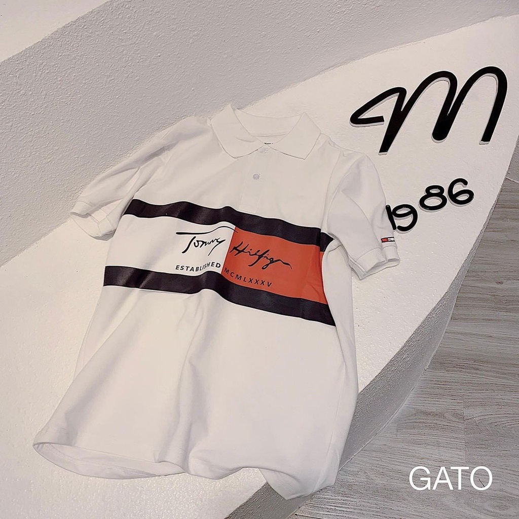 Áo polo Tmy trắng phối đen đỏ cho nữ | BigBuy360 - bigbuy360.vn