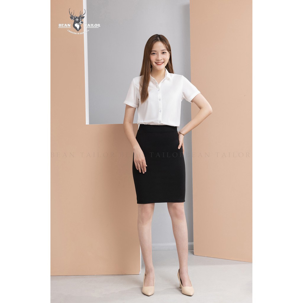 Áo sơ mi nữ BEAN TAILOR SHEIN dáng suông, chất vải mềm mịn, thoáng mát- áo sơ mi nữ ngắn tay màu trắng cao cấp NUNNGAN01