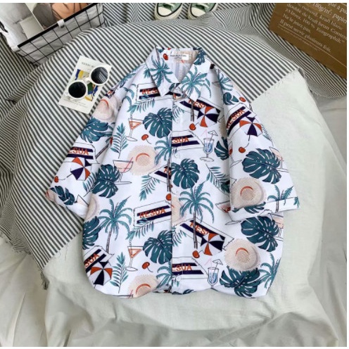 Áo sơ mi hoa lá đi biển mùa hè chất polys cotton của Hung Tubes