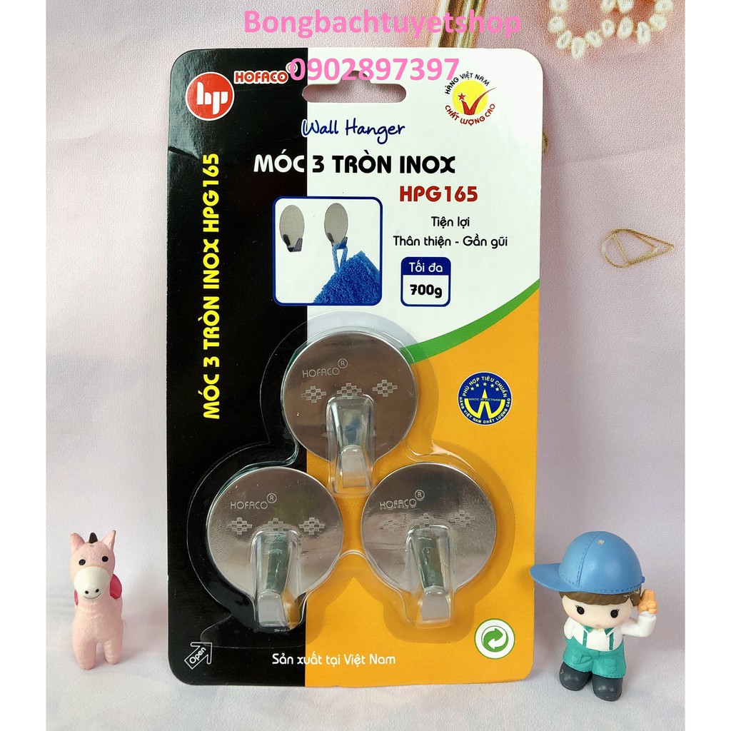 Móc 3 tròn inox HPG165 – Móc dán tường trang trí bằng inox siêu tiện lợi