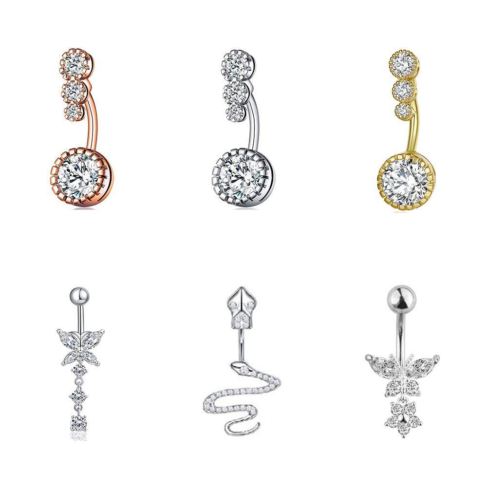 Phụ Kiện Thanh Múa Bụng Cho Nữ|Hoa Hồng|Khuyên Rốn Đính Đá Zircon Trong Suốt Cá Tính