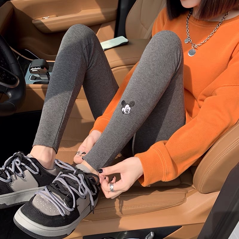 Quần Len Tăm Nữ Cạp Cao Banmoon, Quần Legging Nữ Dáng Dài Lưng Chun Hình Micky Dễ Thương