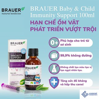 Tăng sức đề kháng cho bé BRAUER Immunity Support Tăng cường Hệ miễn dịch dạng siro 100 ml