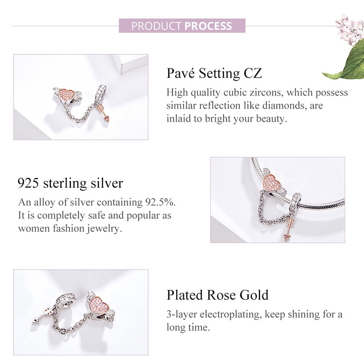 Hạt xỏ BAMOER bạc 925 kiểu mũi tên và trái tim dễ thương cho trang sức DIY