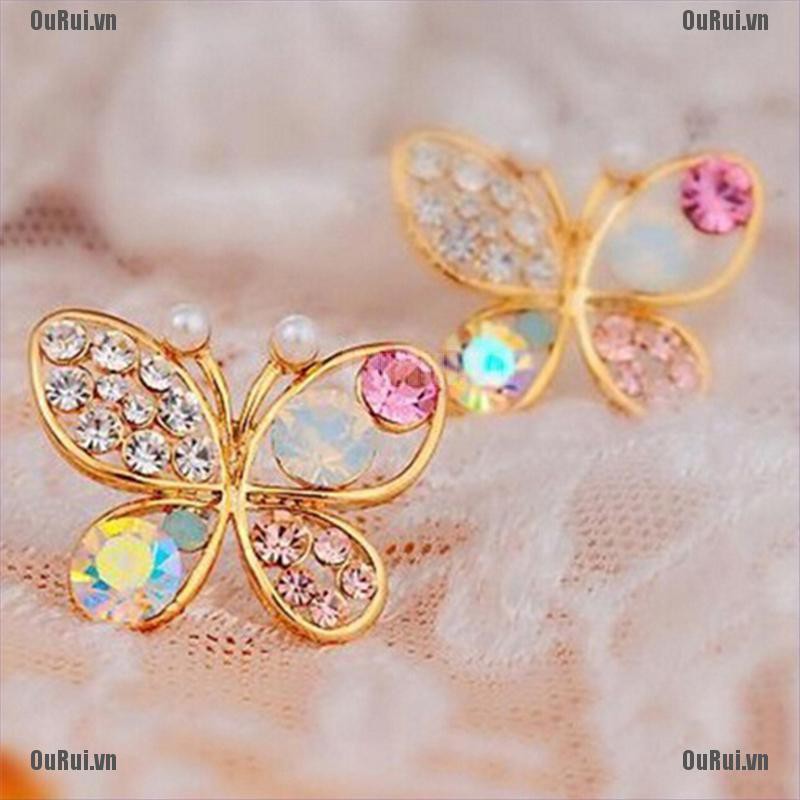 Bông Tai Hình Bướm Đính Pha Lê Dễ Thương
