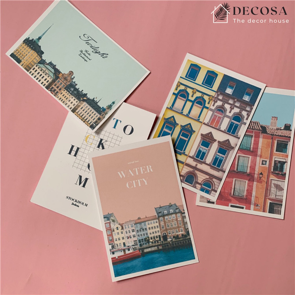 Postcard trang trí tường nhiều mẫu DECOSA tặng kèm bộ round sticker nhiều màu