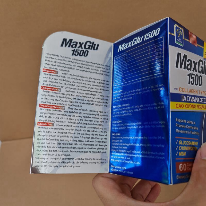 Maxglu 1500 Giúp phục hồi, tái tạo mô sụn khớp, tăng tiết dịch lọ 60 viên