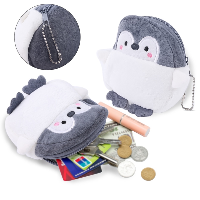 Túi Đựng Tiền Xu/Thẻ/Dây Cáp Truyền Dữ Liệu Hình Chim Cánh Cụt Hoạt Hình Mini Dễ Thương Thiết Thực Cho Bé Gái/Bé Gái