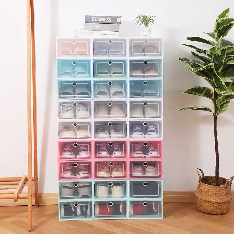 Hộp đựng giày dép lắp ghép thông minh, hộp giày nhựa cứng trong suốt, kệ dép mini