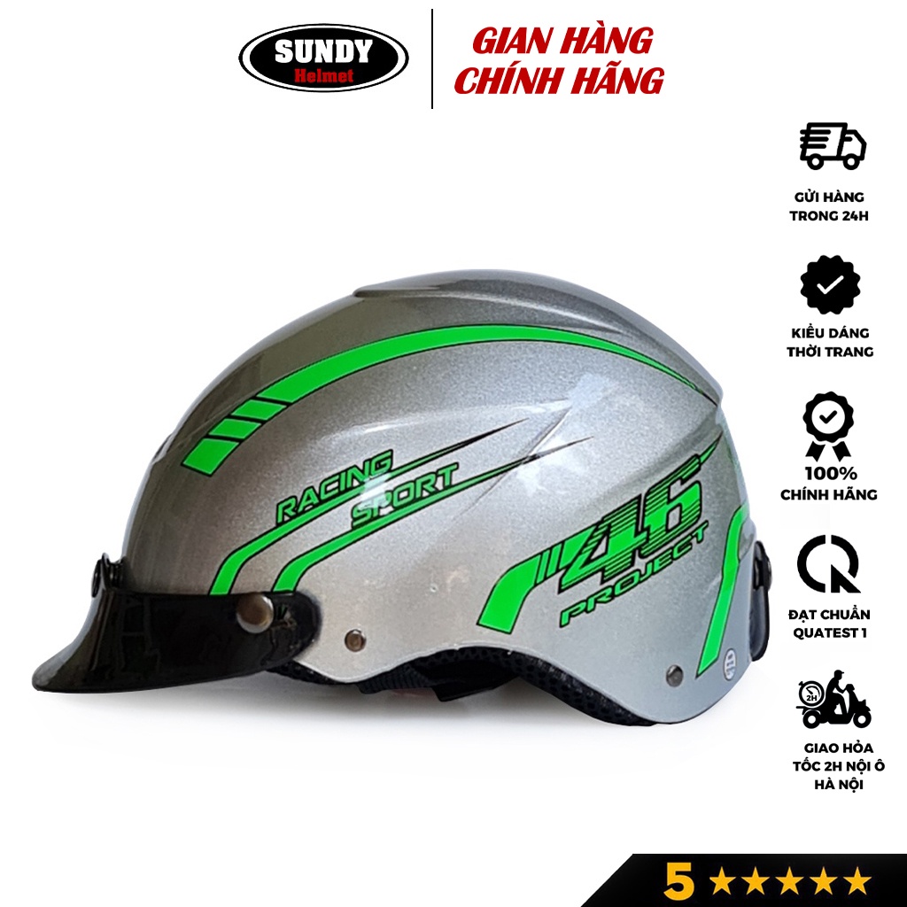 Mũ bảo hiểm nửa đầu SUNDY HP-01 tem racing thể thao, nhiều màu cá tính, Freesize (vòng đầu 55-59cm)