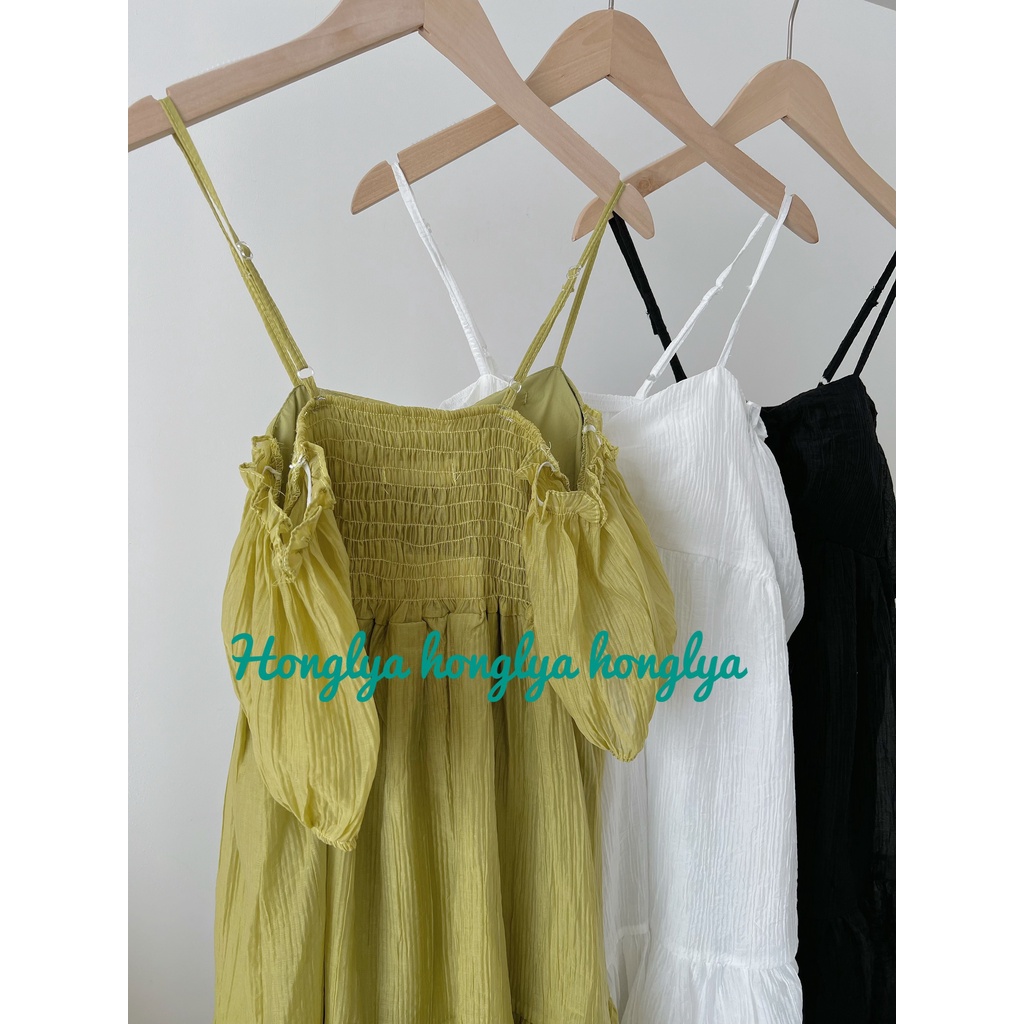 Váy hai dây chất voan gân mềm mịn Đầm tiểu thư xinh cho bạn nữ