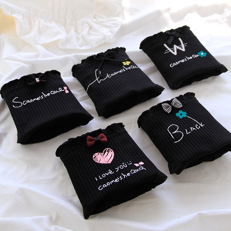 Quần Lót Nữ Cotton gân tăm cạp chun bèo đính nơ mẫu C875