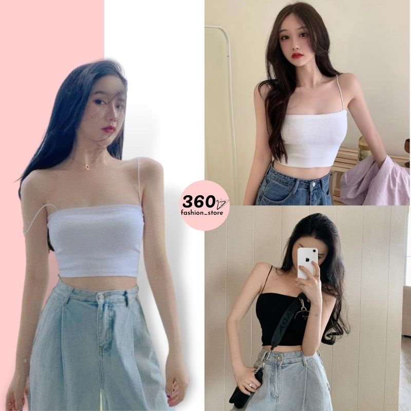 Áo 2 dây croptop sợi bún thun gân cotton dáng ôm, áo bra mặc trong cao cấp giá rẻ 002