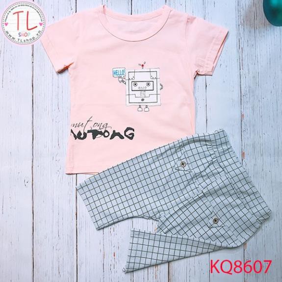Thời trang trẻ em - Bộ quần sọc áo ngắn tay hình robot - Bộ bé trai - Bộ bé gái