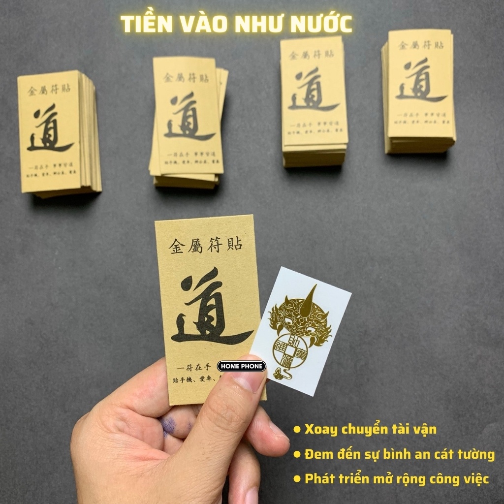 Miếng dán điện thoại tài lộc may mắn thần tài phong thủy linh phù mạ vàng