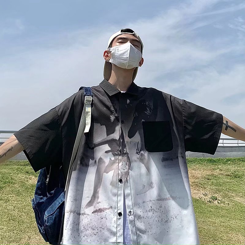 Áo Sơ Mi Ngắn Tay Dáng Rộng Thời Trang Mùa Hè Hàn Quốc 2022 Dành Cho Nam