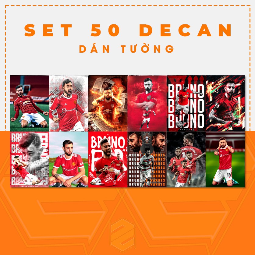 Set 50 Decal Dán Tường Bruno Fernandes | Mua 5 Hình Tặng 1 Hình Cầu Thủ Cắt Sẵn Kích Thước Tờ A4 Chất Liệu In Không Bay