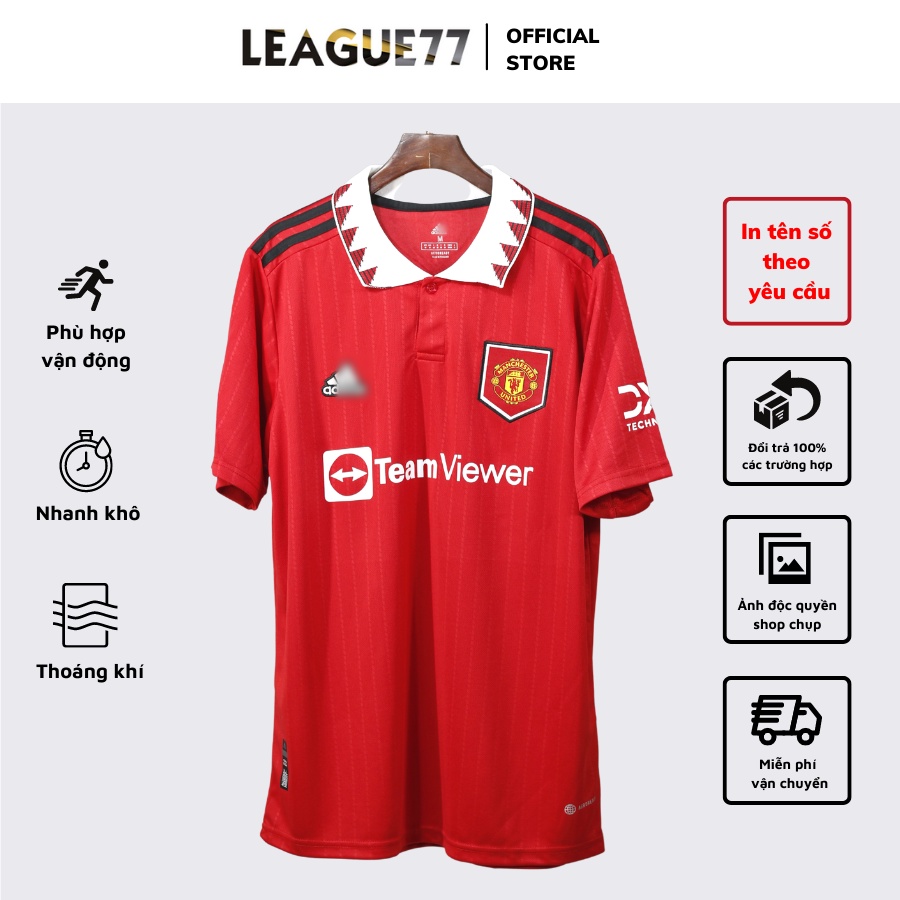 Đồ đá banh Manchester United Leaguestore - set thể thao bộ quần áo đá bóng nam MU sân nhà 22/23 cổ bẻ màu đỏ ngắn tay