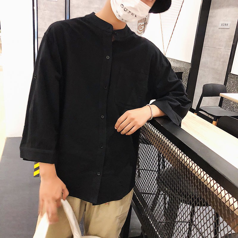 Áo Sơ Mi Đũi Nam Cổ Tàu Form Rộng Phong Cách Hàn Quốc Trẻ Trung Năng Động