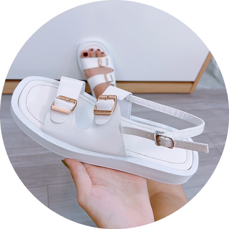 Dép sandal bánh mì hai quai ngang tag khoá vuông đế dày 2cm