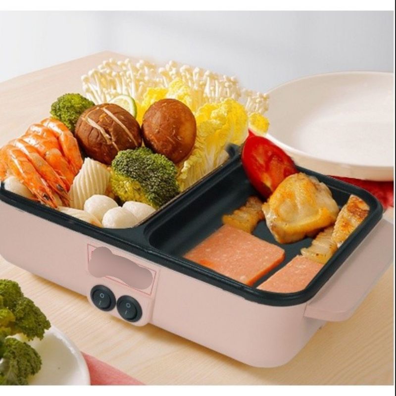 Nồi Lẩu Nướng 2in1 Mini Hàn Quốc, Bếp Lẩu Nướng 2 Ngăn Đa Năng Hàn Quốc Cao Cấp