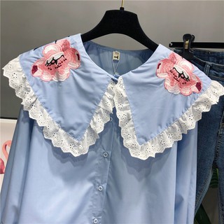 Áo Sơ mi  cổ búp bê hoa thêu