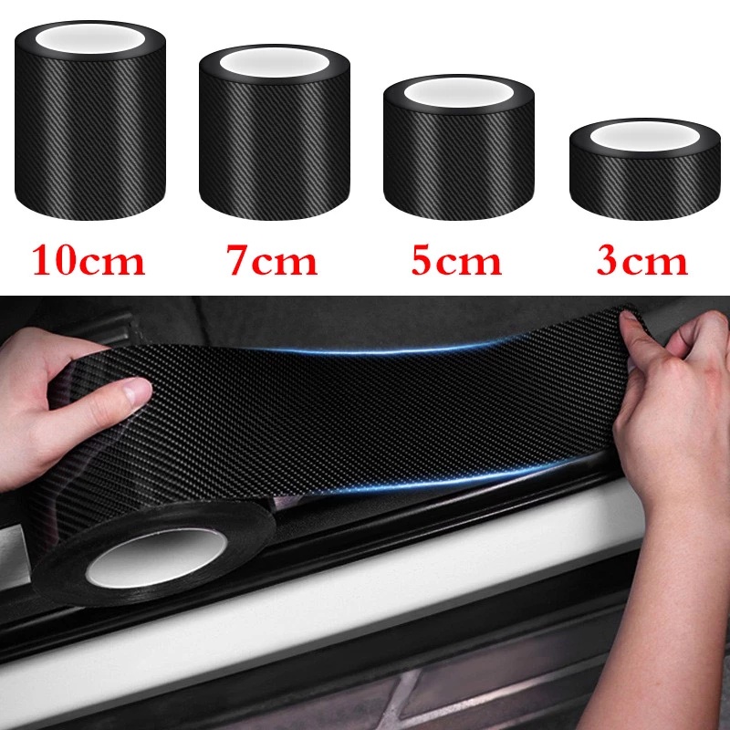 1 Cuộn Miếng Dán Bảo Vệ Viền Cửa Xe Hơi Chống Trầy Chống Thấm Nước Họa Tiết Sợi Carbon 4D DIY