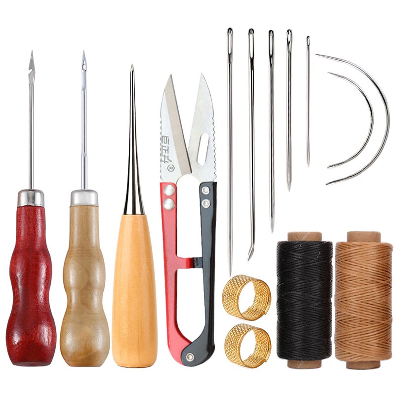 Bộ Dụng Cụ May Vá Đồ Da Thủ Công Kèm Kéo Cắt Chỉ Sáp Và 15 Cây Kéo