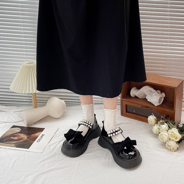 (Tặng tất lolita) Giày lolita, giày nữ ulzzang GẮN NƠ ĐÍNH NGỌC SIU XINH