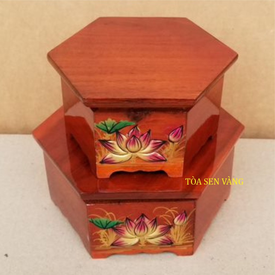 Đôn Gỗ - Đế Gỗ kê tượng Phật, trang trí hoa sen nổi, vui lòng xem kỹ mô tả để chọn kích thước