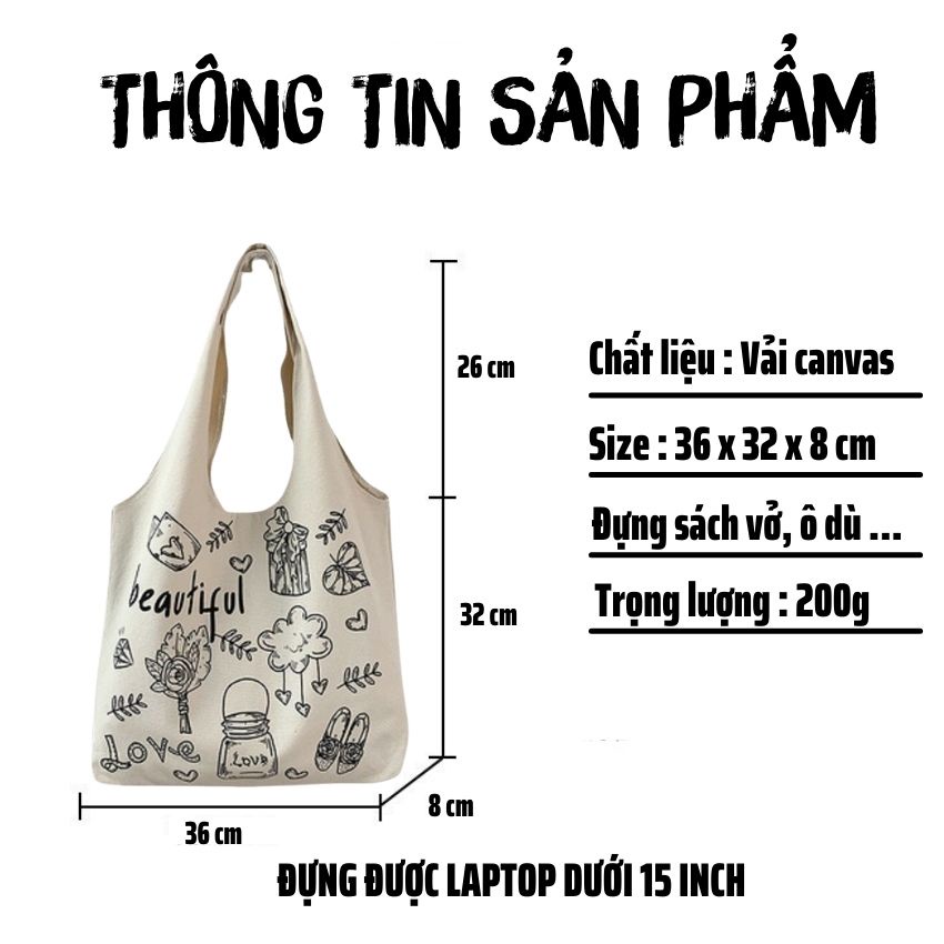 Túi tote vải canvas đi học đi làm phong cách Hàn Quốc LATI