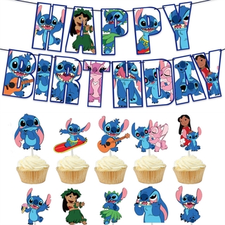 Banner Trang Trí Bánh Sinh Nhật Hình Nhân Vật Disney Lilo & Stitch