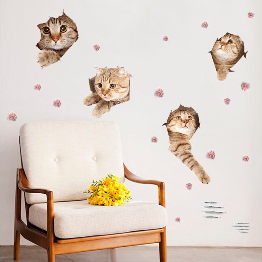 Decal dán tường Mèo con đáng yêu - size lớn